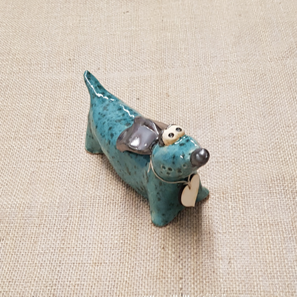 Ceramic dachshund in dark green