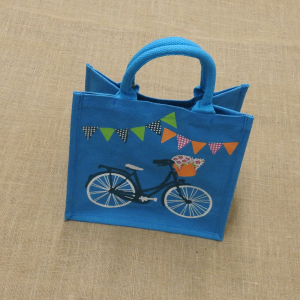 Jute shopping bag with bicycle design