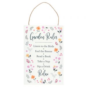 Large Hanging Sign with Floral Design and Garden Rules