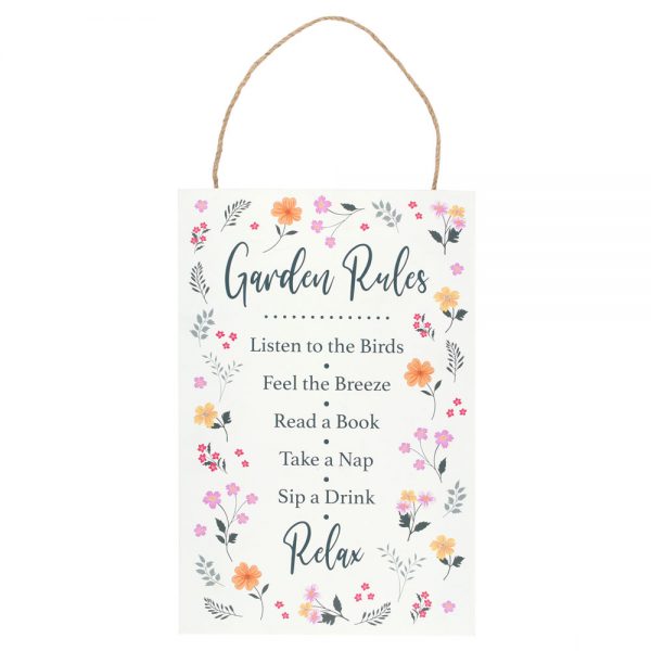 Large Hanging Sign with Floral Design and Garden Rules