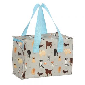 Lunch bag featuring popular breeds of dog to the outside