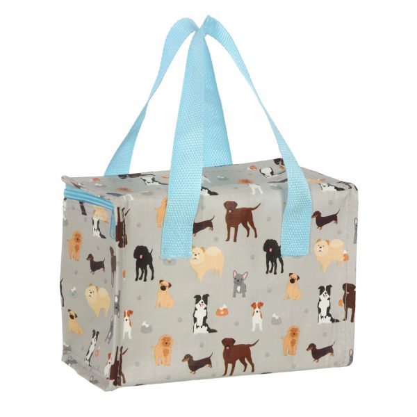 Lunch bag featuring popular breeds of dog to the outside