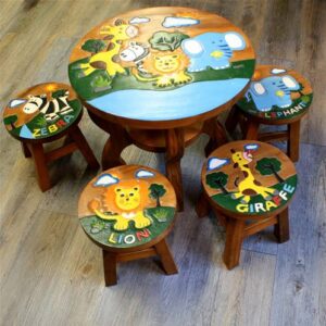 African Animal Designed Table and Stools