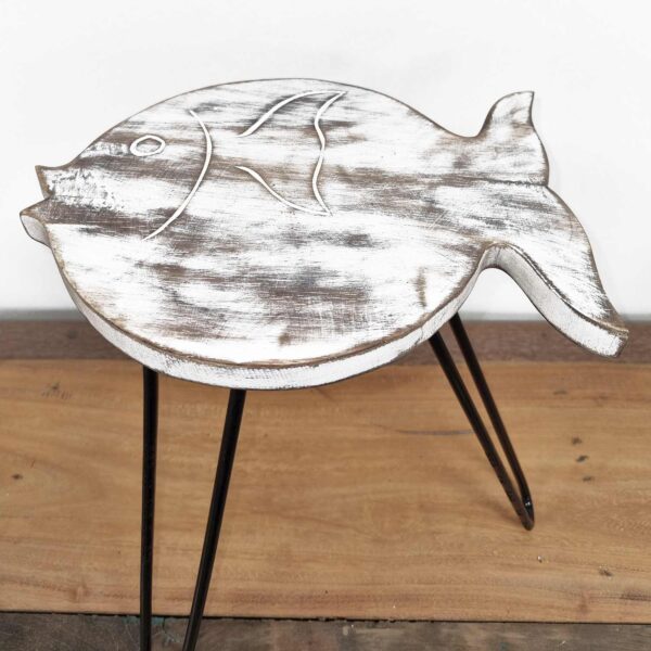 Albasia Wood Fish Stand - Whitewash